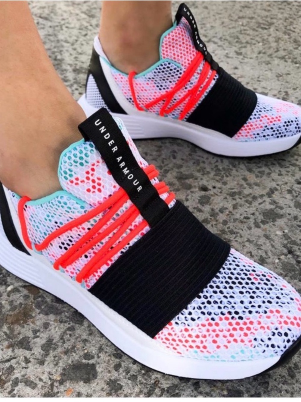Under Armour Women’s White Black Coral Slip-On Training Sneakers